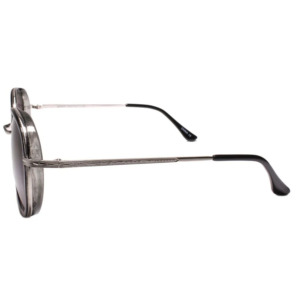 Indie Dapper 80s 90s Retro Vintage Look Round Black & Silver Frame Sunglasses